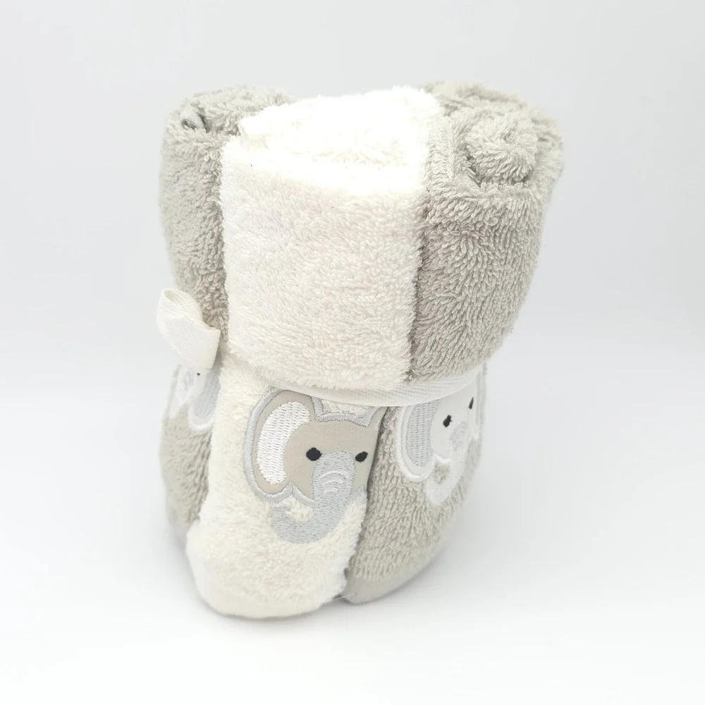 Elephant Washcloth 6Pk Cotton Grey White Embroidered Bath Set Plush Towel New